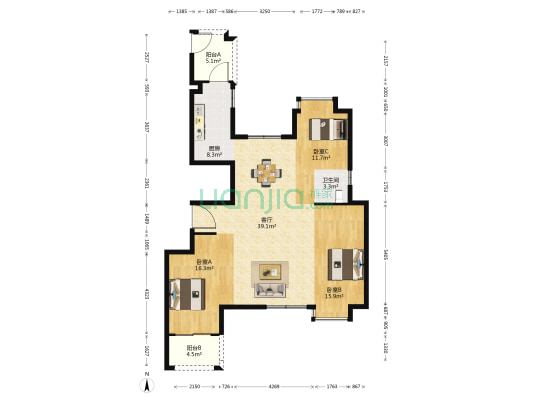 瑞源华府 3室1厅1卫 134平方