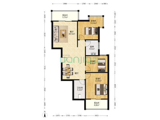 苏格兰风笛 3室1厅1卫 111平方