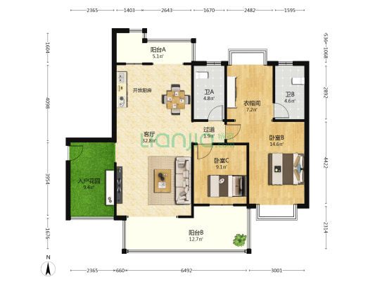 仙桥花园南苑 2室1厅2卫 114平方