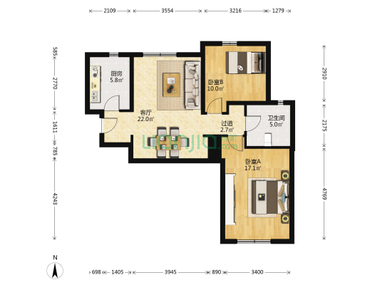 听竹院 2室1厅1卫 82平方