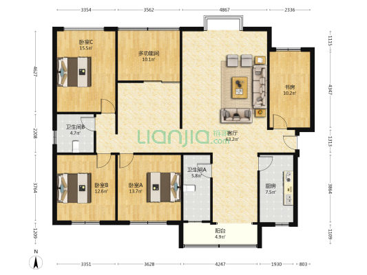 景环路79号院 5室1厅2卫 173平方