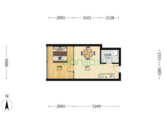 凯悦公寓 1室1厅1卫 41平方