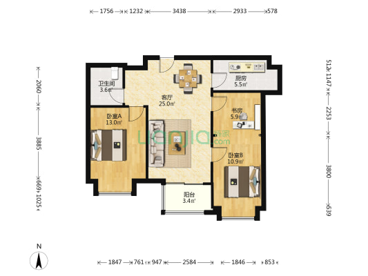 万科大都会云境 3室1厅1卫 92平方