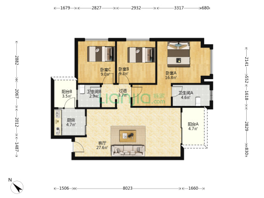 城投置地梧桐玖宸 3室1厅2卫 112平方