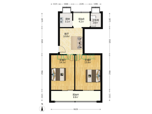 妇幼保健院集资房 2室1厅1卫 67平方