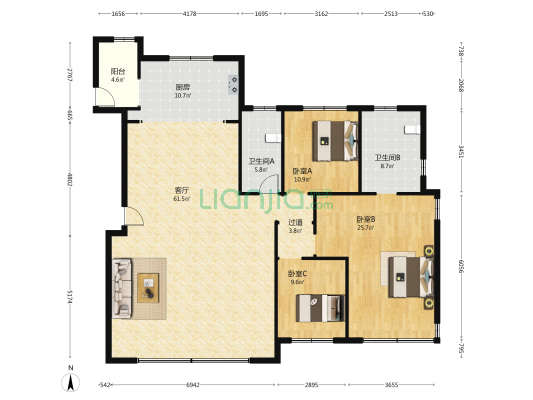 保利天悦 3室1厅2卫 199平方