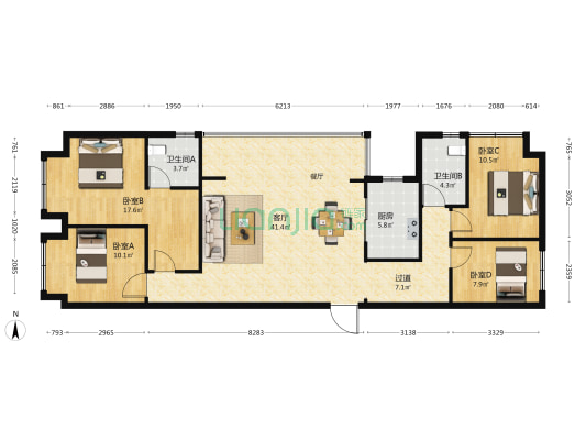 书香云海赋学苑 4室1厅2卫 139平方