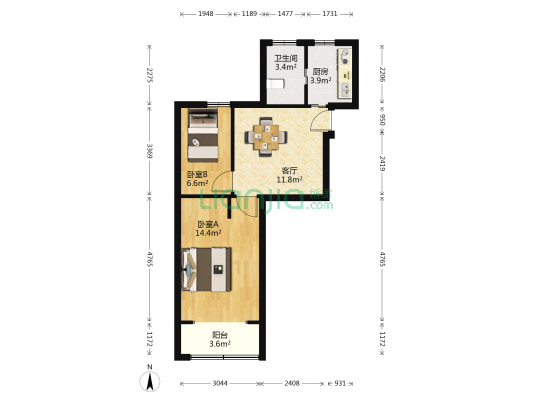 桃浦五村杜鹃苑 2室1厅1卫 54平方