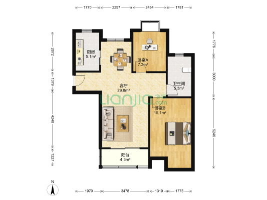 泾湾花园 2室1厅1卫 101平方