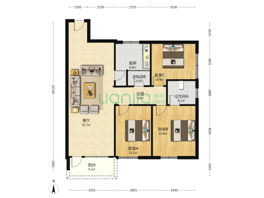 东兴楼 3室1厅2卫 111平方