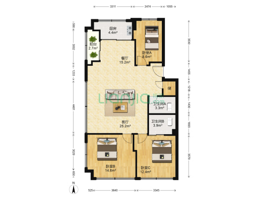 环城东路1号 3室2厅2卫 130平方