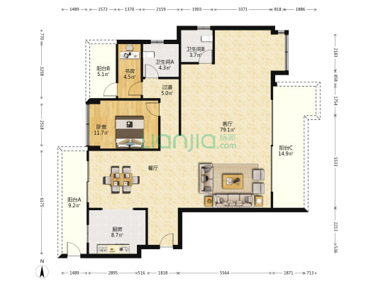北大资源紫境府一期 2室1厅2卫 181平方