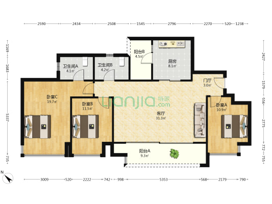 半山悦景 3室1厅2卫 122平方