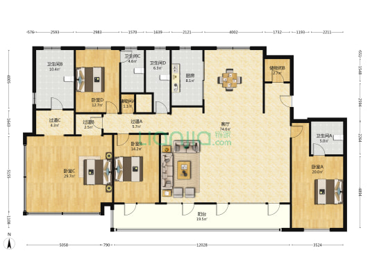 中国铁建·花语湖畔 4室1厅4卫 260平方
