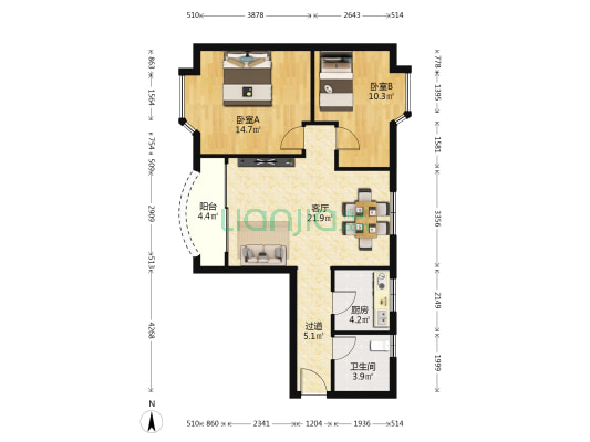 荔康大厦 2室1厅1卫 87平方
