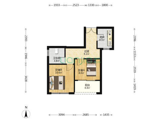 启越府 2室0厅1卫 57平方