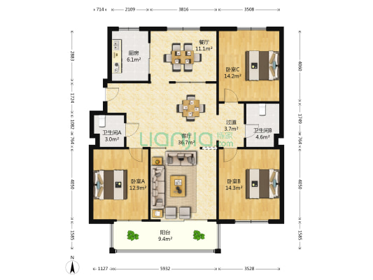 锦华丽苑 3室2厅2卫 131平方
