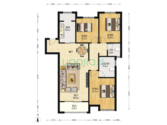 华润置地誉澜山 3室1厅2卫 133平方