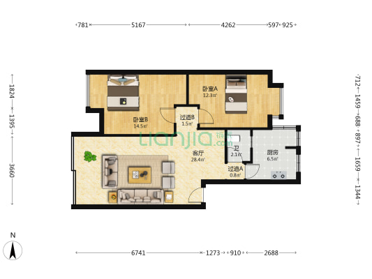 南山文峰阁 2室1厅1卫 74平方