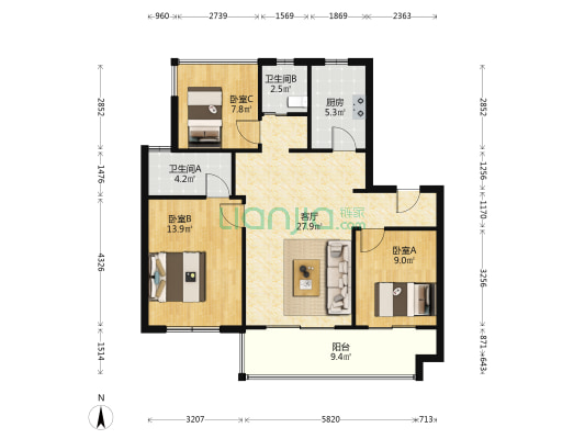 碧桂园伴山澜湾雅苑 3室1厅2卫 93平方