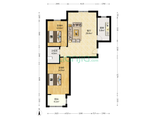 联合一号院 2室1厅 南 北-户型图
