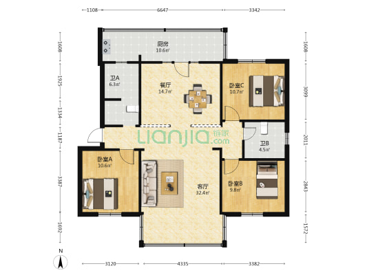 钱局街176号 3室2厅2卫 97平方