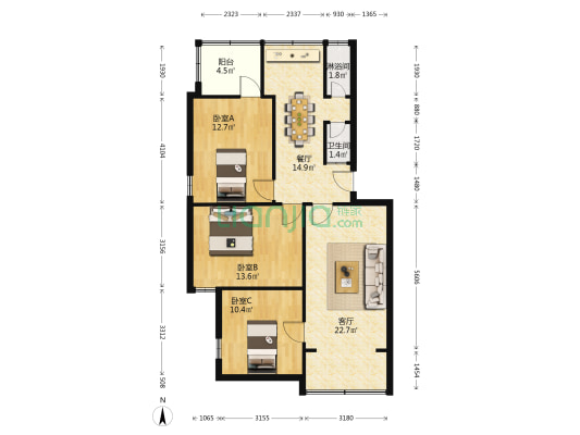 祝屋五巷45号 3室2厅2卫 88平方