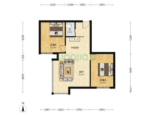 岑家花园 2室1厅1卫 67平方