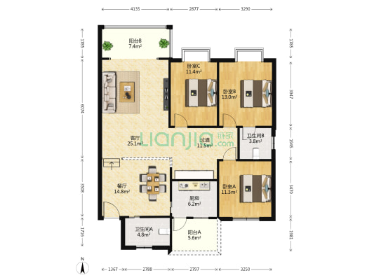 松石二巷 3室2厅2卫 125平方