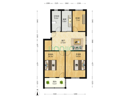 惠隆苑 3室1厅1卫 83平方