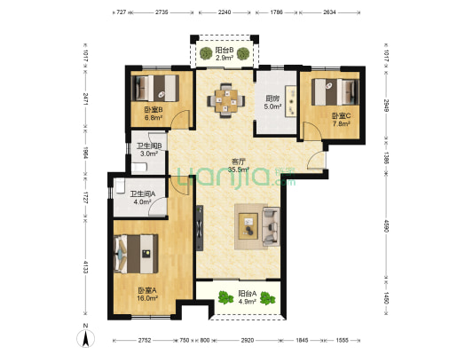通源新建城 3室1厅2卫 107平方