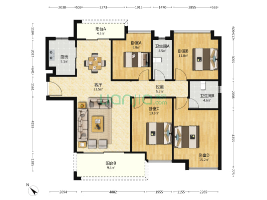 大欣华庭 4室1厅2卫 139平方