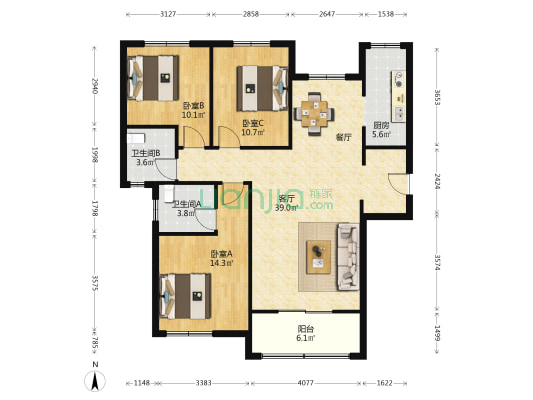 中怡雅苑 3室1厅2卫 133平方