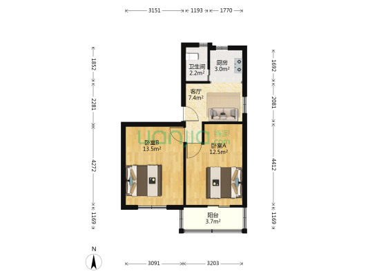 范家边小区 2室1厅1卫 55平方