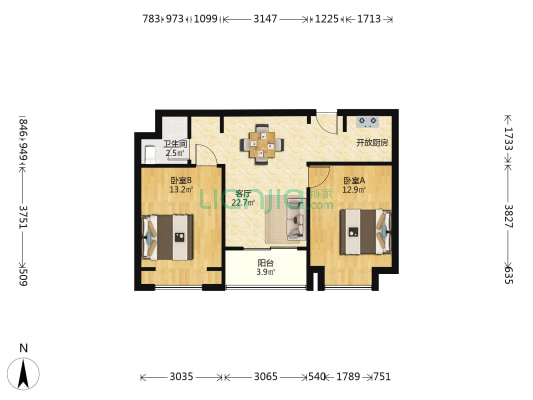 有伴生活广场 2室1厅1卫 82平方