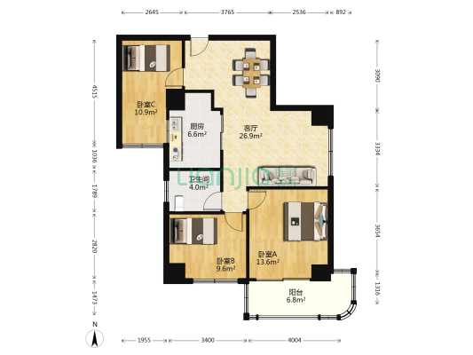 龙湾贰号 3室1厅1卫 100平方