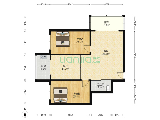 湖西小区 2室2厅1卫 106平方