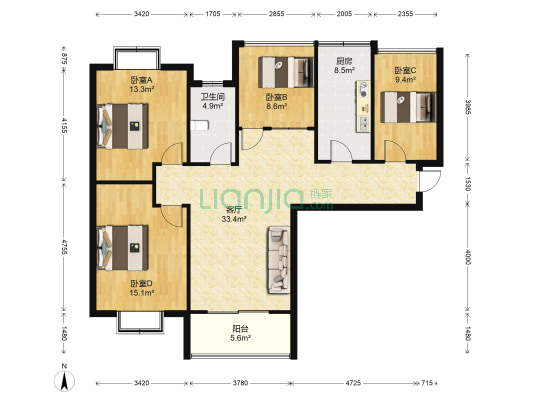品院观悦 4室1厅1卫 114平方