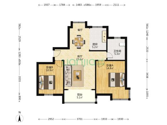 玉宇新苑 2室1厅1卫 90平方