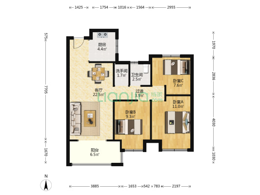 育慧湾花苑 3室1厅2卫 88平方