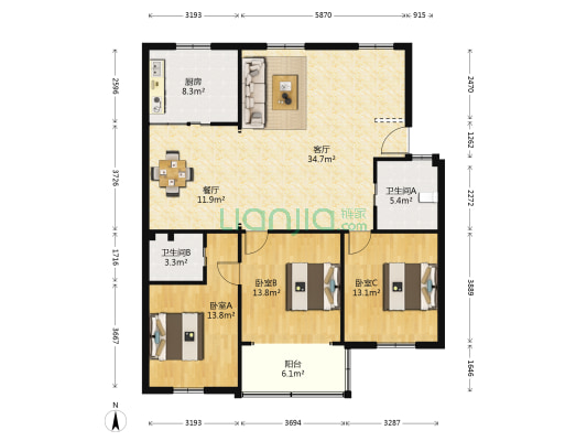工人路97弄 3室2厅2卫 136平方