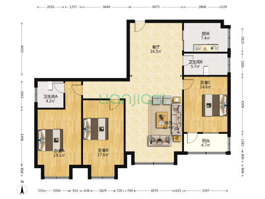 利贞杏园 3室2厅2卫 149平方