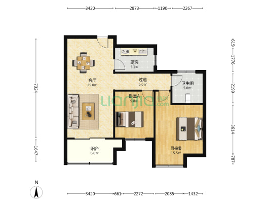 鑫和苑 2室1厅1卫 90平方