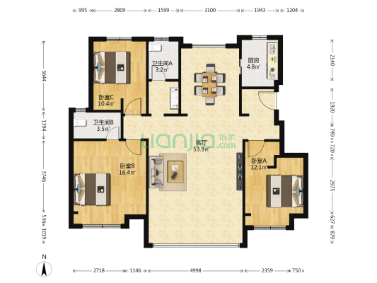 鲁能胜地泰山九号 3室1厅2卫 125平方