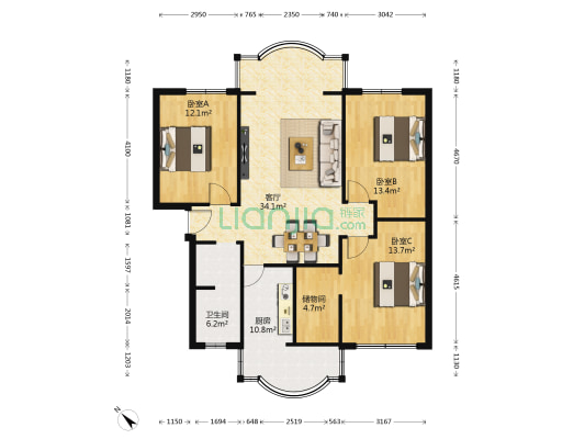 华阳职中教职工宿舍 3室1厅1卫 115平方