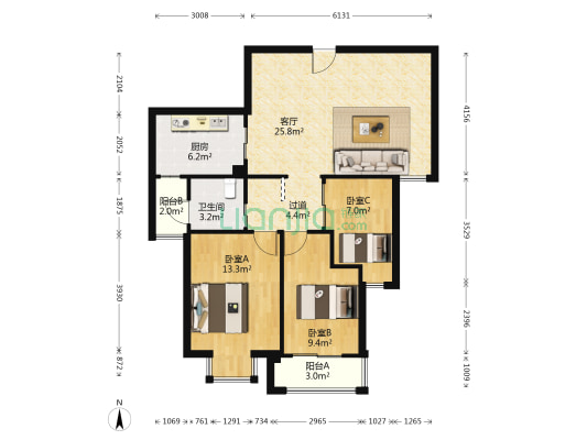 青林湾四期 3室1厅1卫 95平方