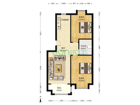 紫薇小筑 2室1厅1卫 85平方