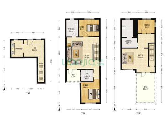 世茂寰海城一期 2室2厅3卫 128平方