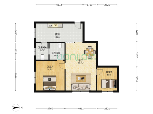 白云南路402号 2室1厅2卫 89平方