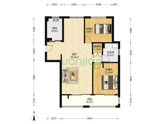 康顺锦园 2室1厅1卫 109平方